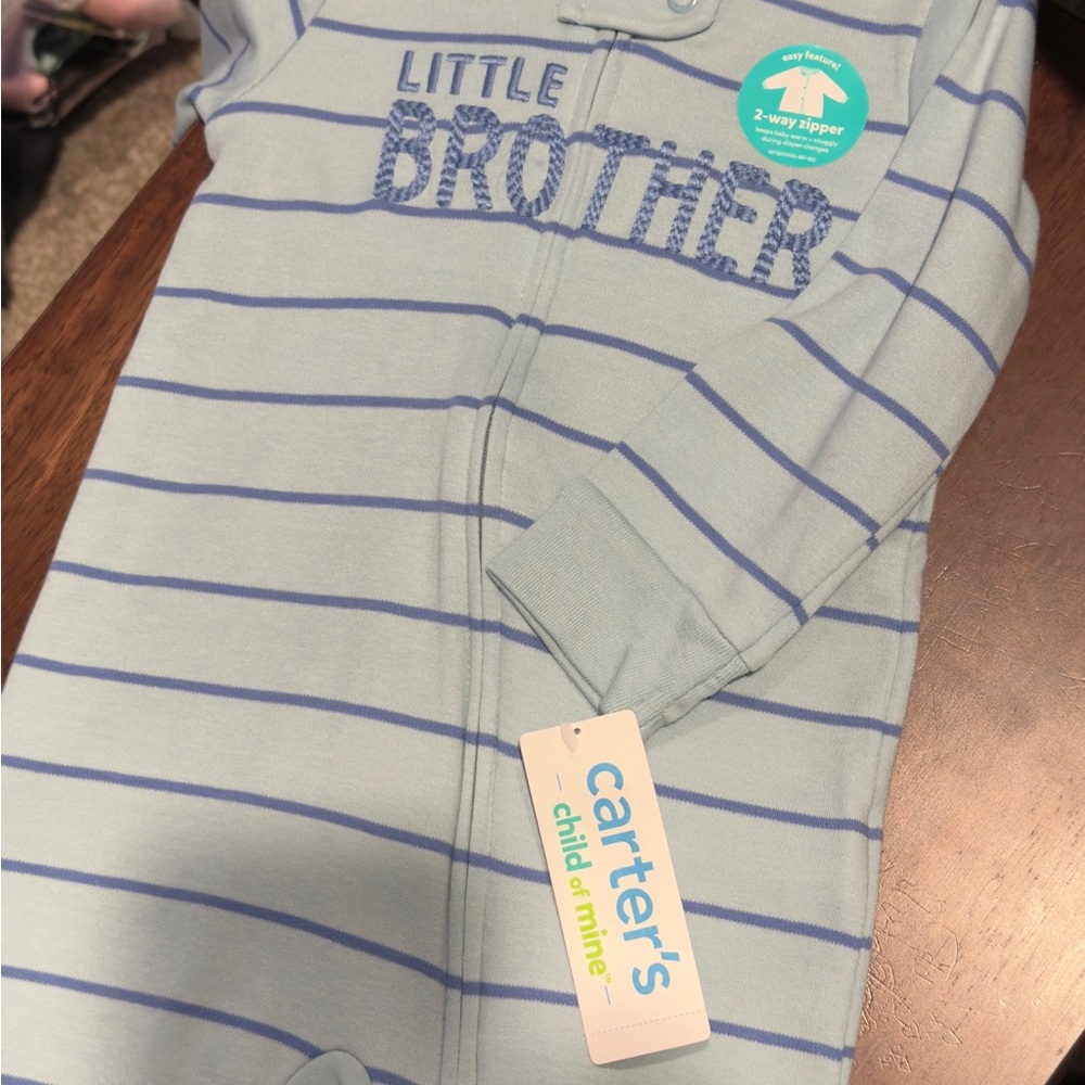 Carter's Light Blue Striped Little Brother Footie